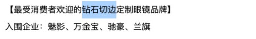 原文钻石切边定制眼镜品牌类别:入围企业包括驰豪
